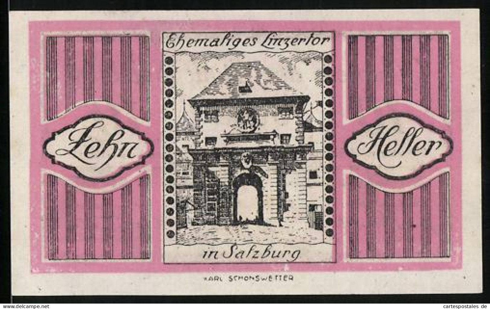 Notgeld Salzburg 1920, 10 Heller, Linzertor, Burg  - Austria