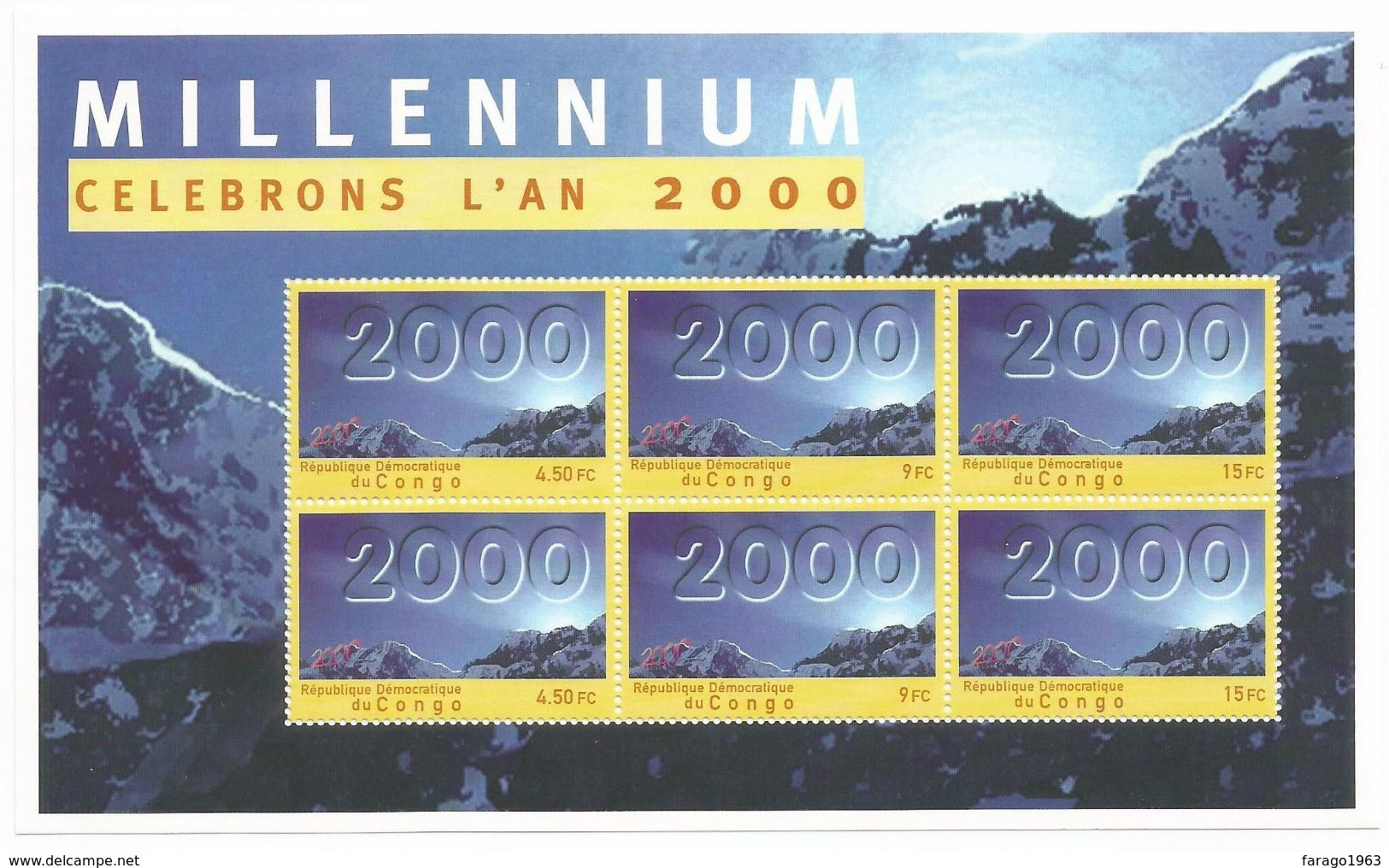 2000 Congo Democratique Millennium Volcanos Mountains  Miniature Sheet Containing 2 Sets - Mint/hinged