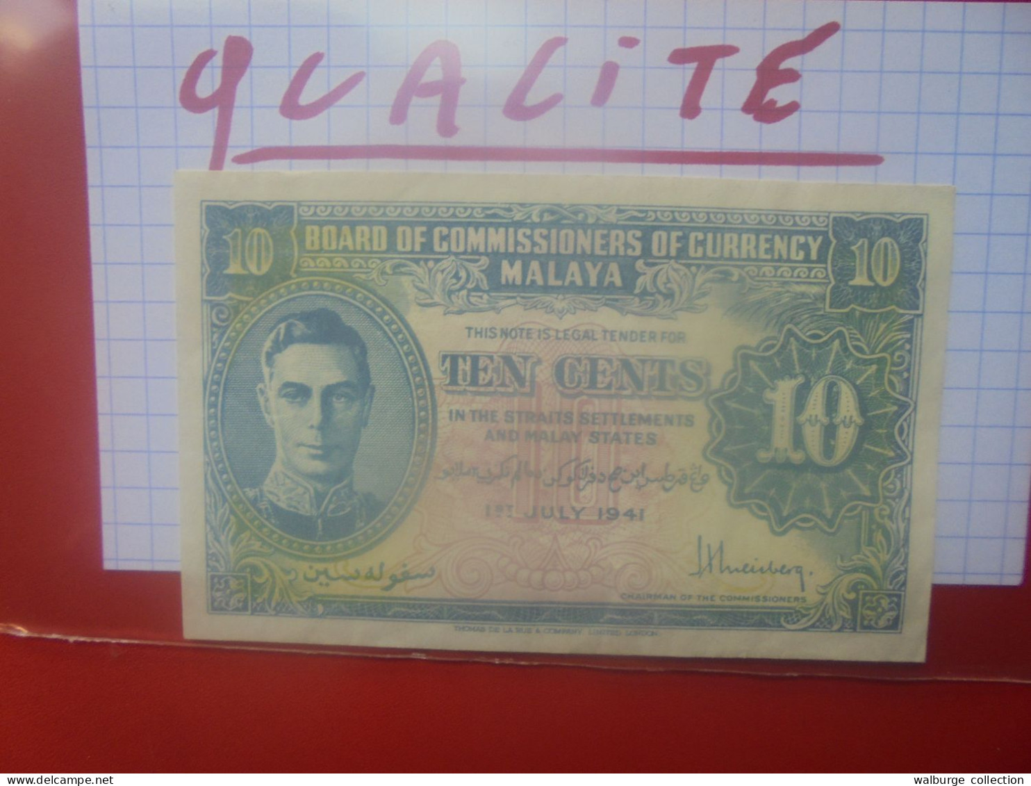 MALAYA (Britannique) 10 Cents 1941 Circuler Belle Qualité (B.33) - Maleisië