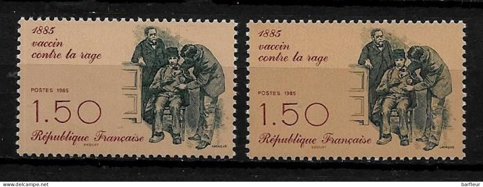 Année 1985 : Y. & T. N° 2371 ** Fond Bistre Clair Et Fonçé Entre Les 2 Timbres Et Point Sur I Très Atténué à Gauche - Neufs