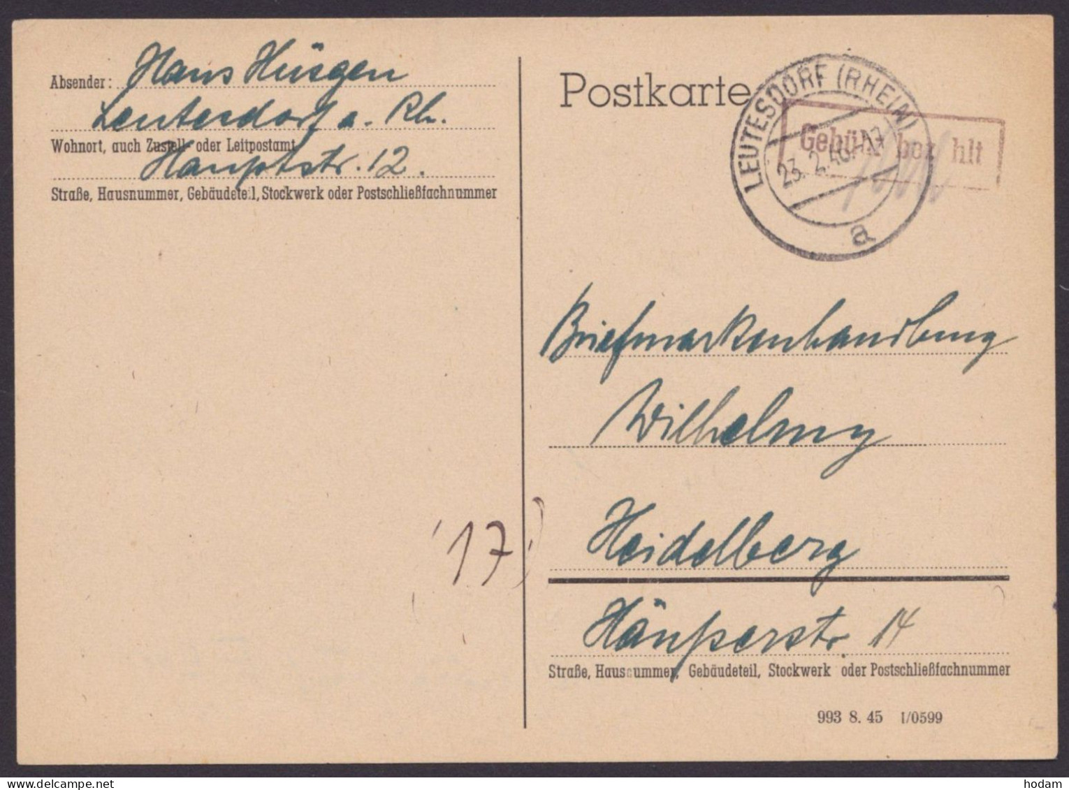 Leutersdorf: Ra "Gebühr Bezahlt", O, Bedarf, 23.2.46 - Lettres & Documents