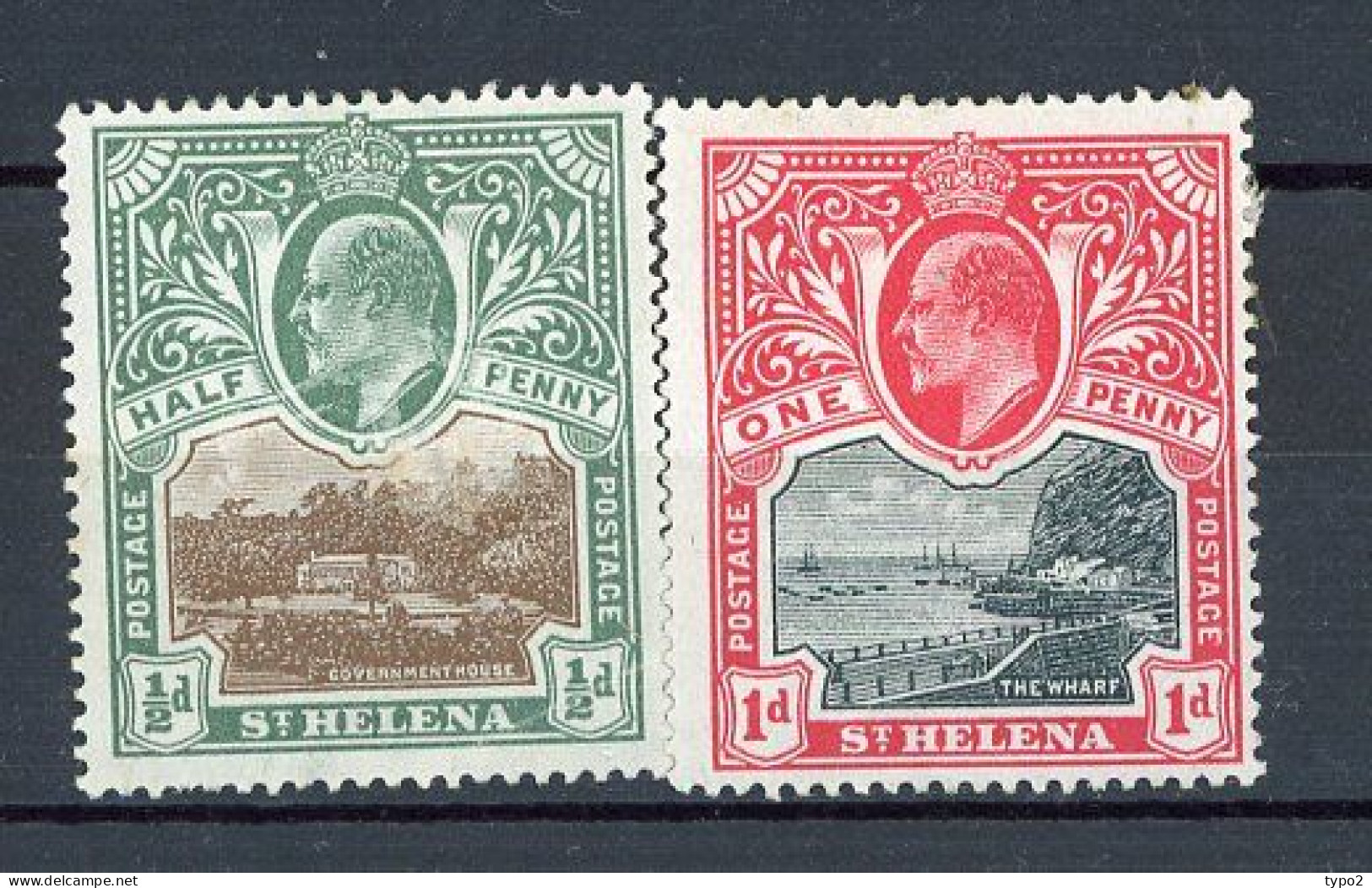 ST. HELENA  Yv. N° 29,30   Fil CC  *   1/2p, 1p  Edouard VII  Cote  5 Euro BE   2 Scans - Sonstige & Ohne Zuordnung