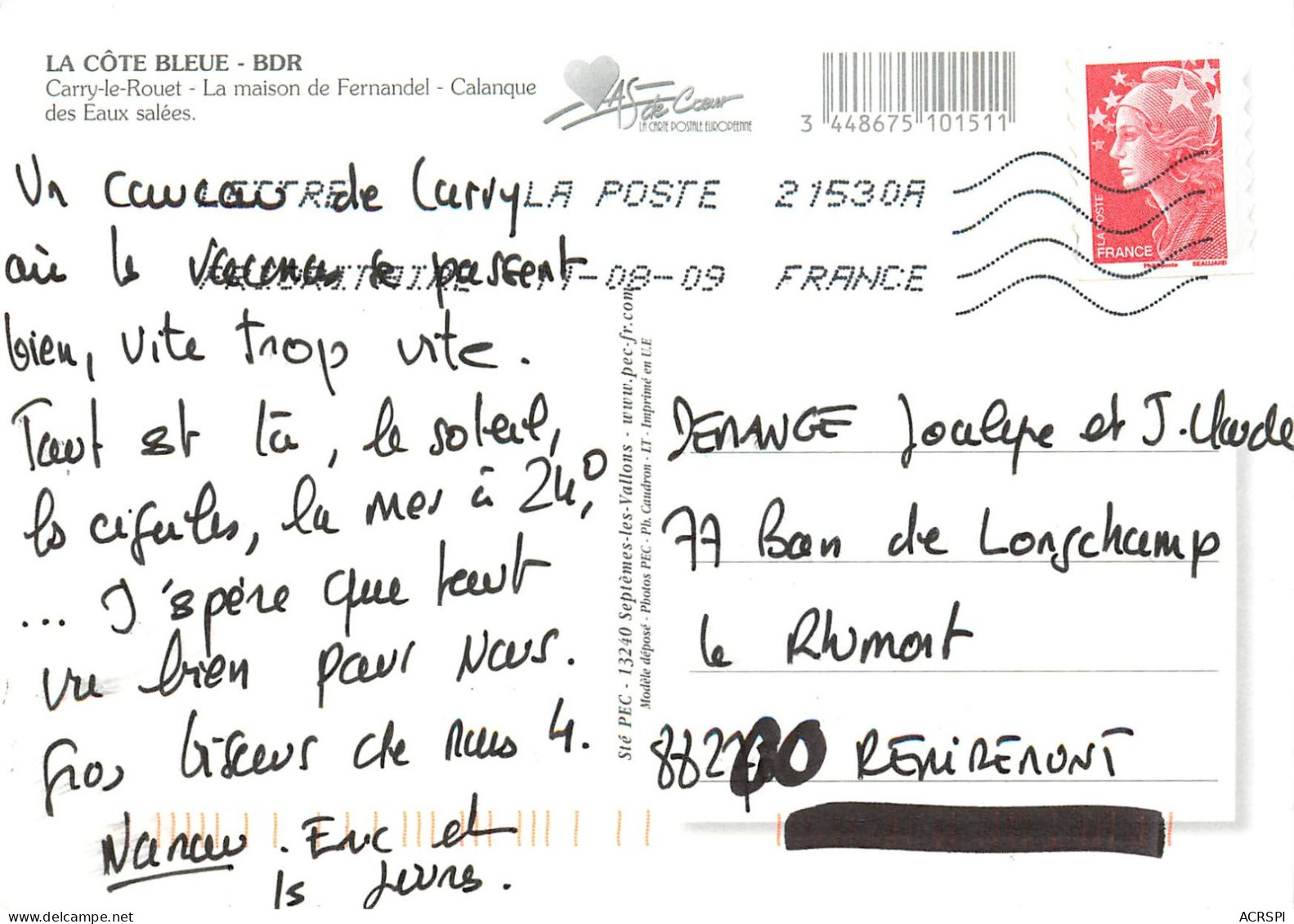 BOUCHES DU RHONE CAMARGUE CARRY LE ROUET MAISON DE FERNANDEL 30(scan Recto-verso) KEVREN0592 - Carry-le-Rouet