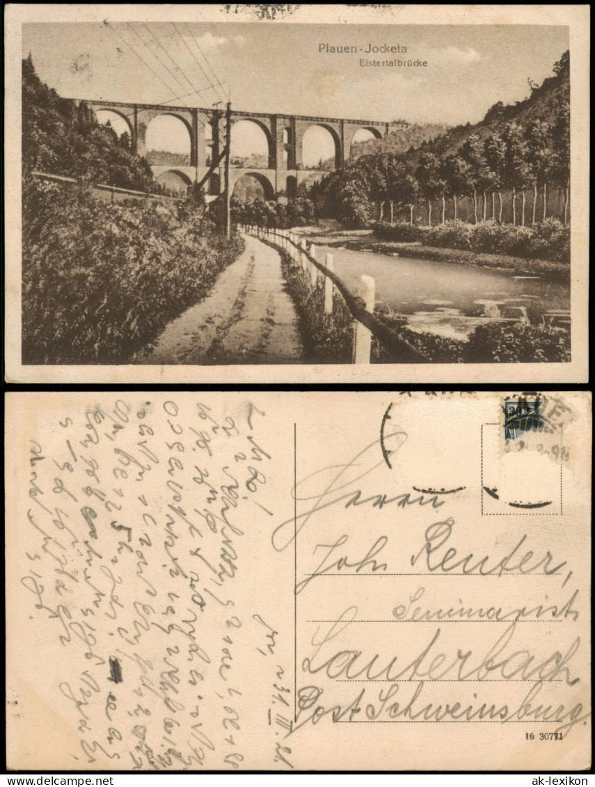 Ansichtskarte Jocketa-Pöhl Elstertalbrücke, Weg Am Fluß 1921 - Poehl