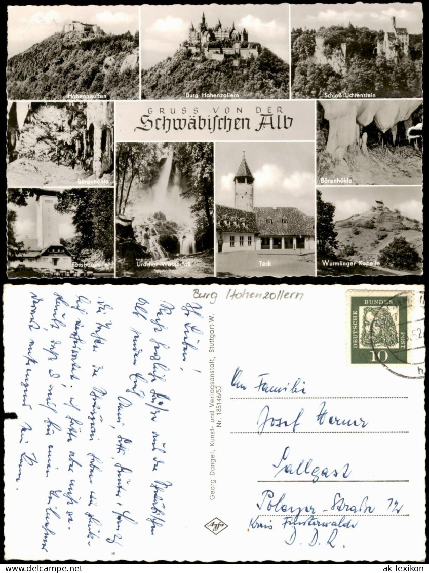 Ansichtskarte Hechingen Burg, Lichtenstein, Teck, Bärenhöhle 1952 - Hechingen