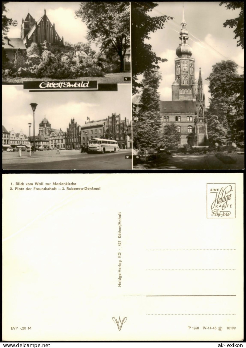 Greifswald DDR Mehrbild-AK Mit Marienkirche, Platz D. Freundschaft,  1968 - Greifswald