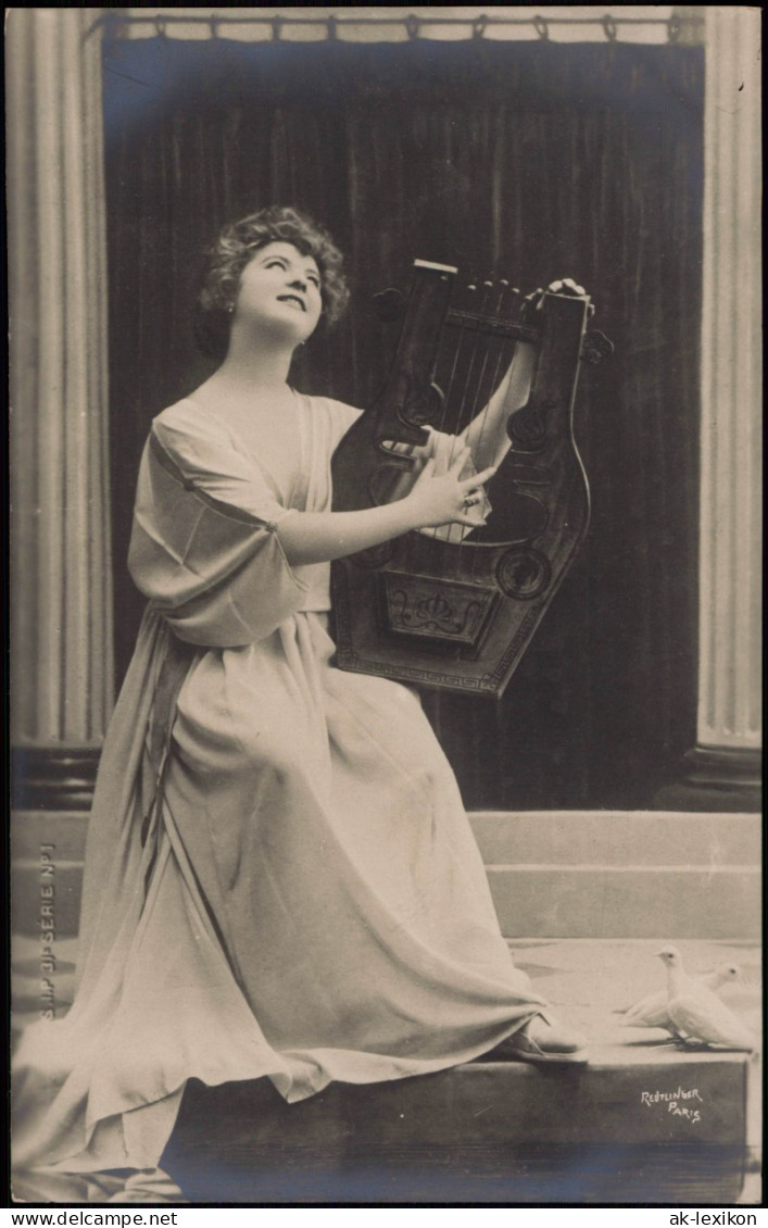 Frühe Fotokunst Fotomontage Frau Mädchen Musizierend Mit Harfe 1900 - Non Classés