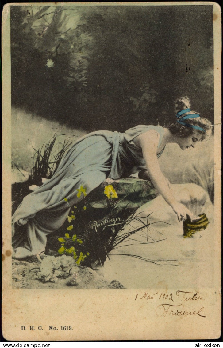 Frühe Fotokunst Fotomontage (koloriert) Frau Mädchen Reutlinger Fotoserie 1900 - Unclassified