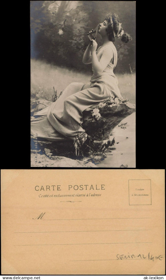 Frühe Fotokunst Fotomontage Frau Mädchen Im Kleid (musizierend) 1900 - Unclassified