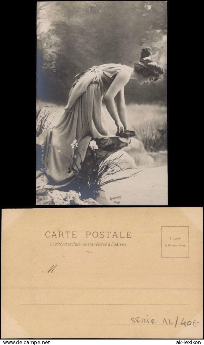 Frühe Fotokunst Fotomontage Hübsches Mädchen Pose Im Kleid 1900 - Unclassified