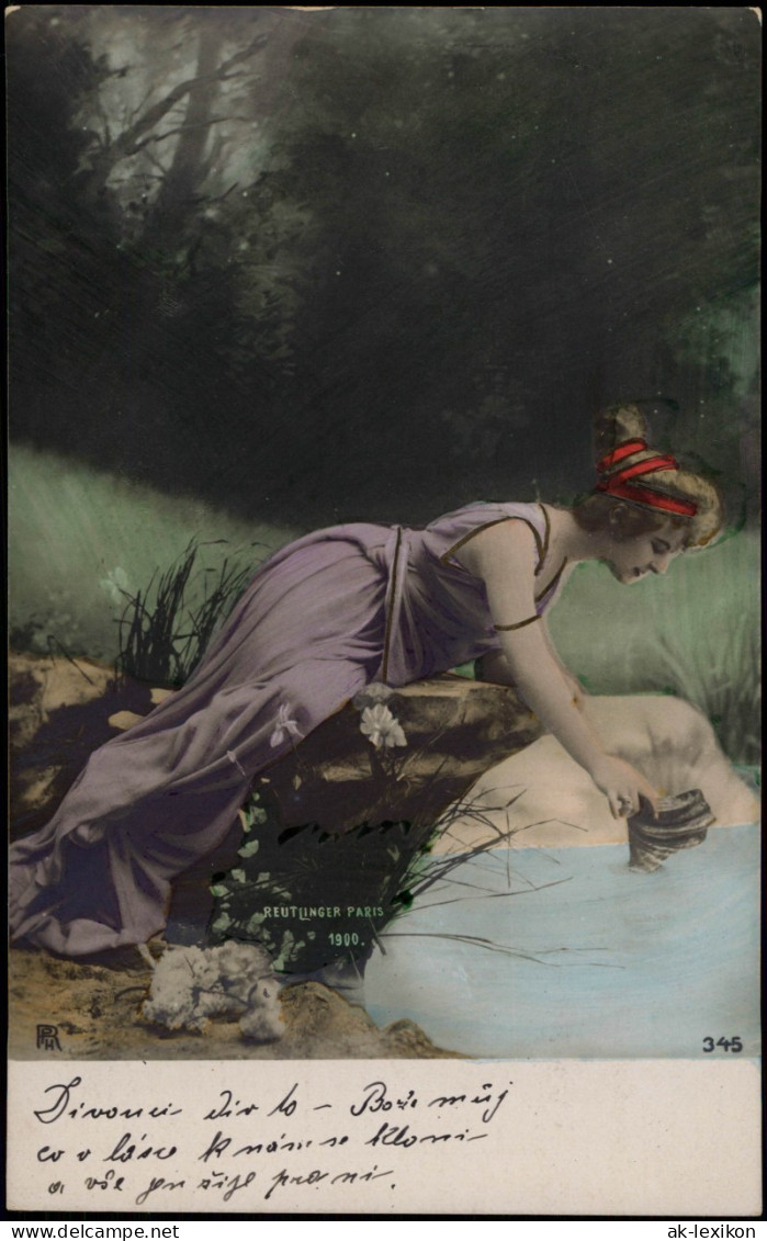 Frühe Fotokunst Fotomontage Frau Mädchen Posiert Am Teich 1900 - Non Classés