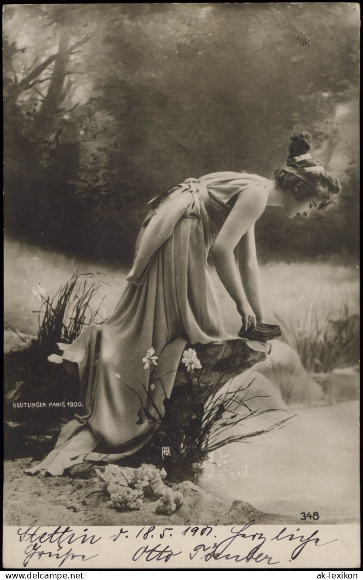 Fotokunst Fotomontage Frau PosiertWaldesrand 1901   Gelaufen Stempel STETTIN - Unclassified
