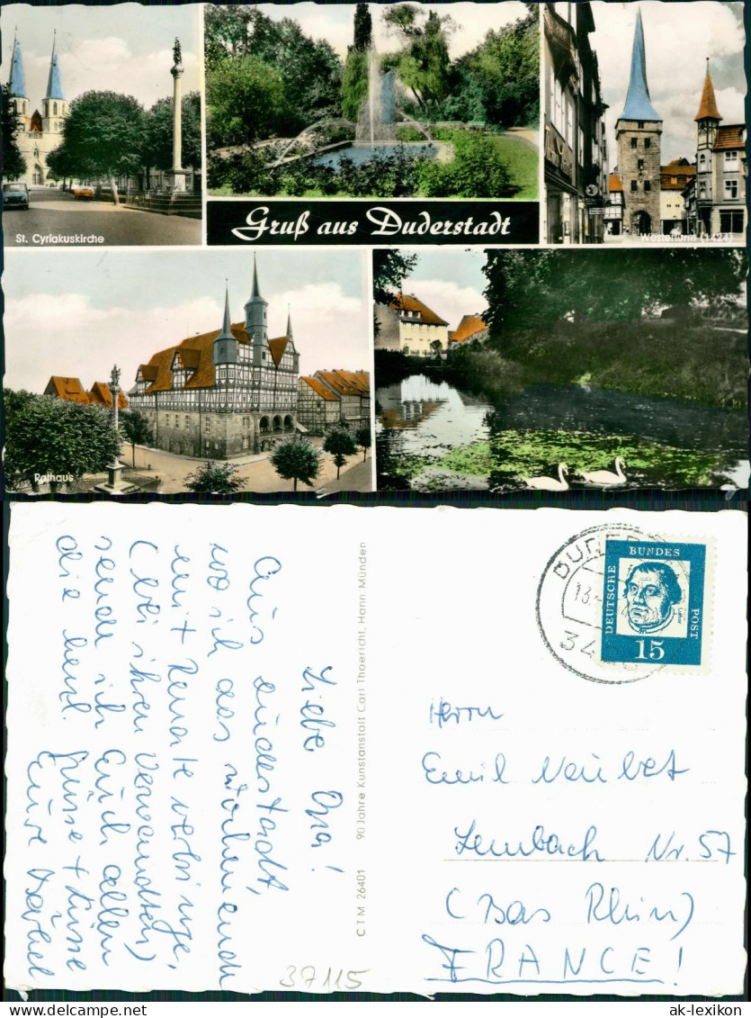 Ansichtskarte Duderstadt MB: Kirche, Rathaus, Teich - Color-Fotokarte 1964 - Duderstadt