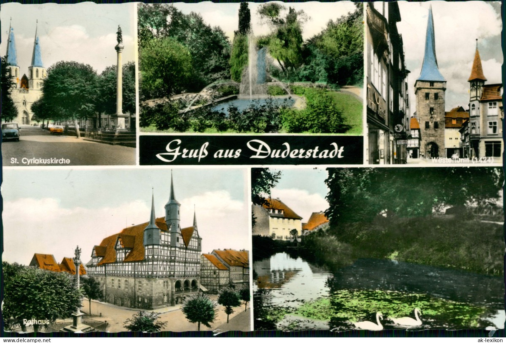 Ansichtskarte Duderstadt MB: Kirche, Rathaus, Teich - Color-Fotokarte 1964 - Duderstadt