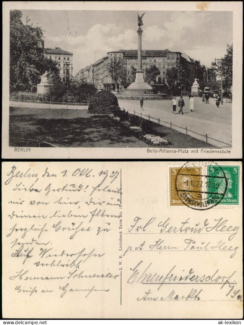 Ansichtskarte Kreuzberg-Berlin Belle-Alliance-Platz Mit Friedenssäule 1927 - Kreuzberg
