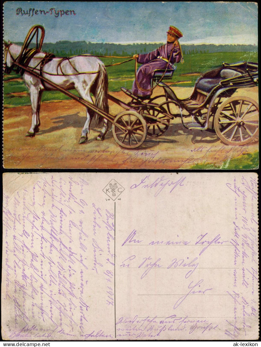 .Russland Trachten / Typen (Rußland) Russische Typen Kutsche Pferd 1915 - Russland