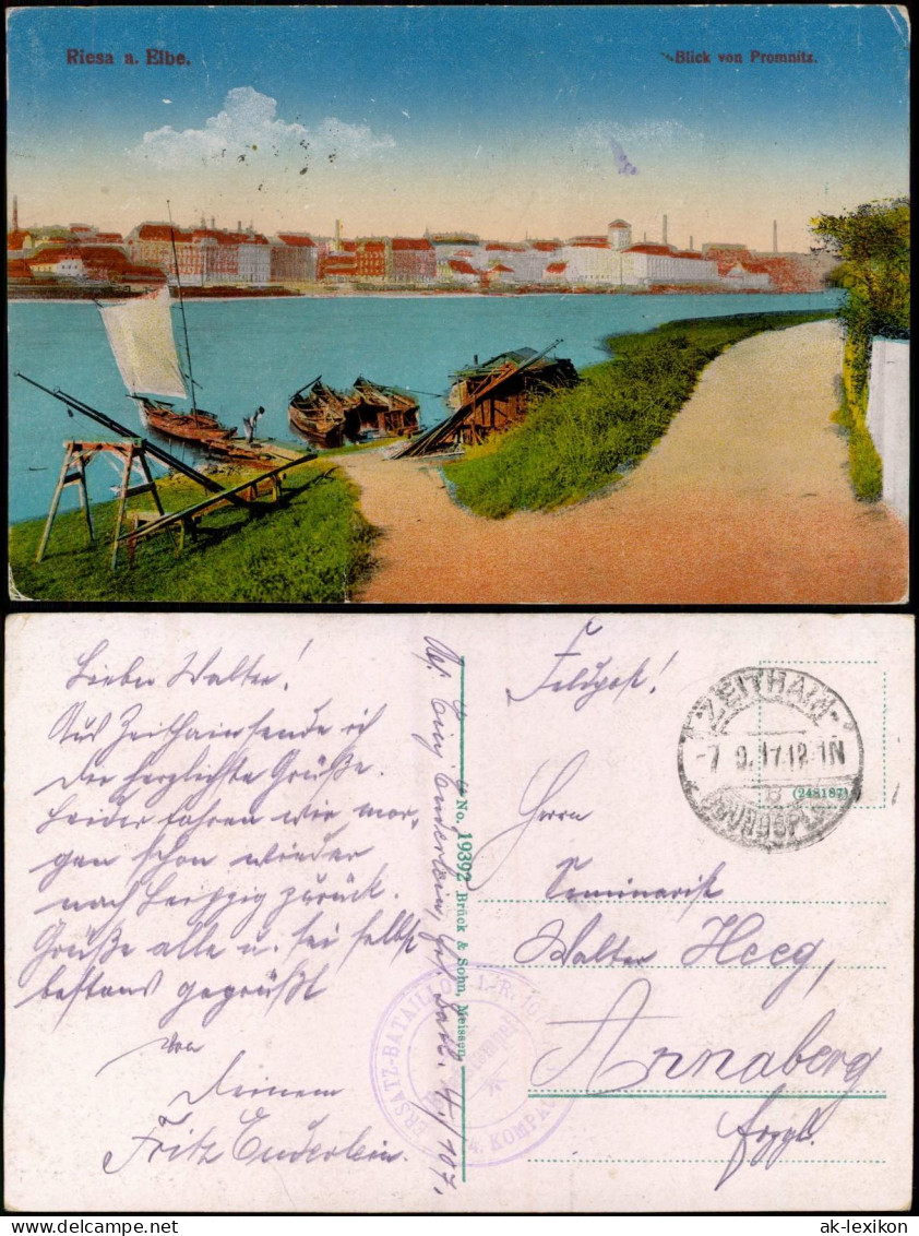 Ansichtskarte Riesa Blick Von Promnits. 1917  Gel. Feldpost Zeithain - Riesa