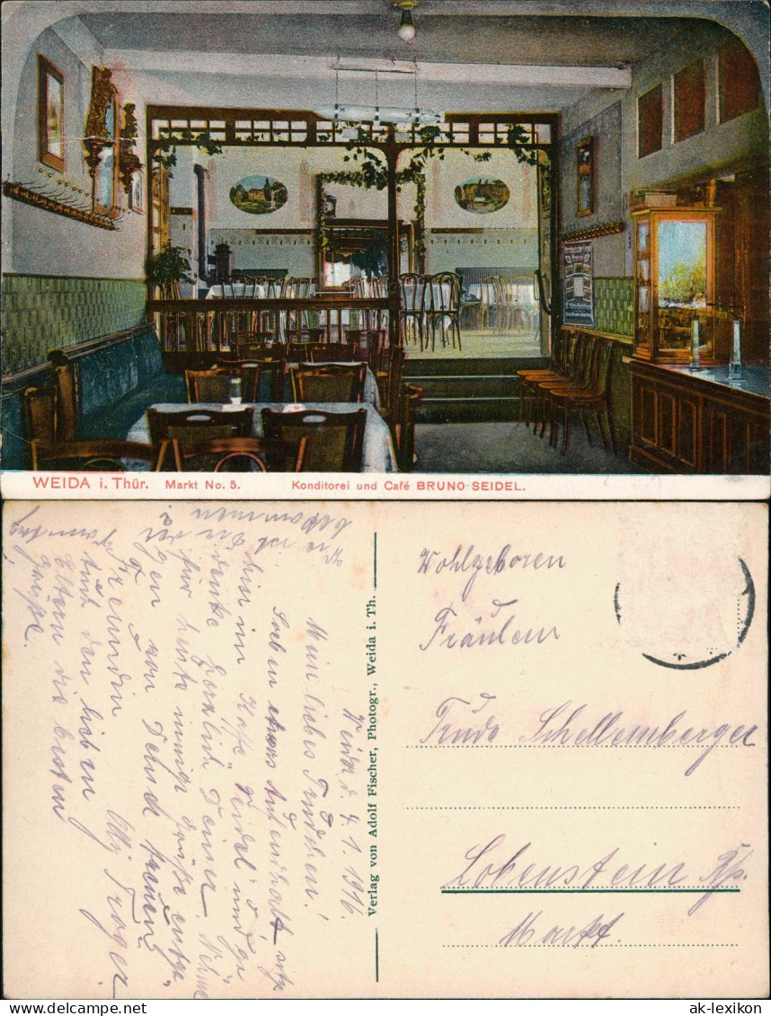 Ansichtskarte Weida (Thüringen) Konditorei Und Café BRUNO-SEIDEL. Markt 1916 - Weida