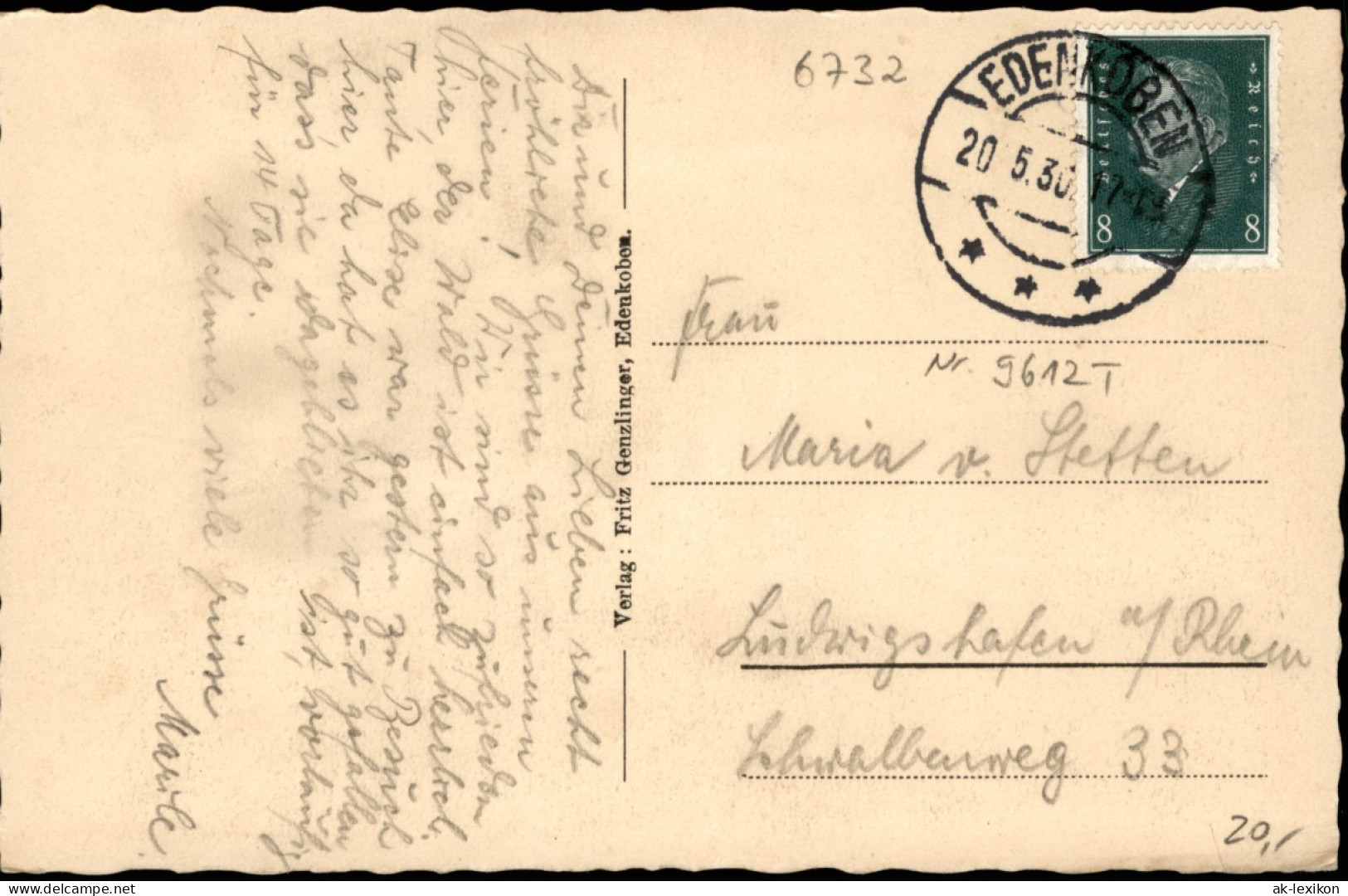 Ansichtskarte Edenkoben Ortsansicht Villa Ludwigshöhe 1930  Stempel EDENKOBEN - Edenkoben