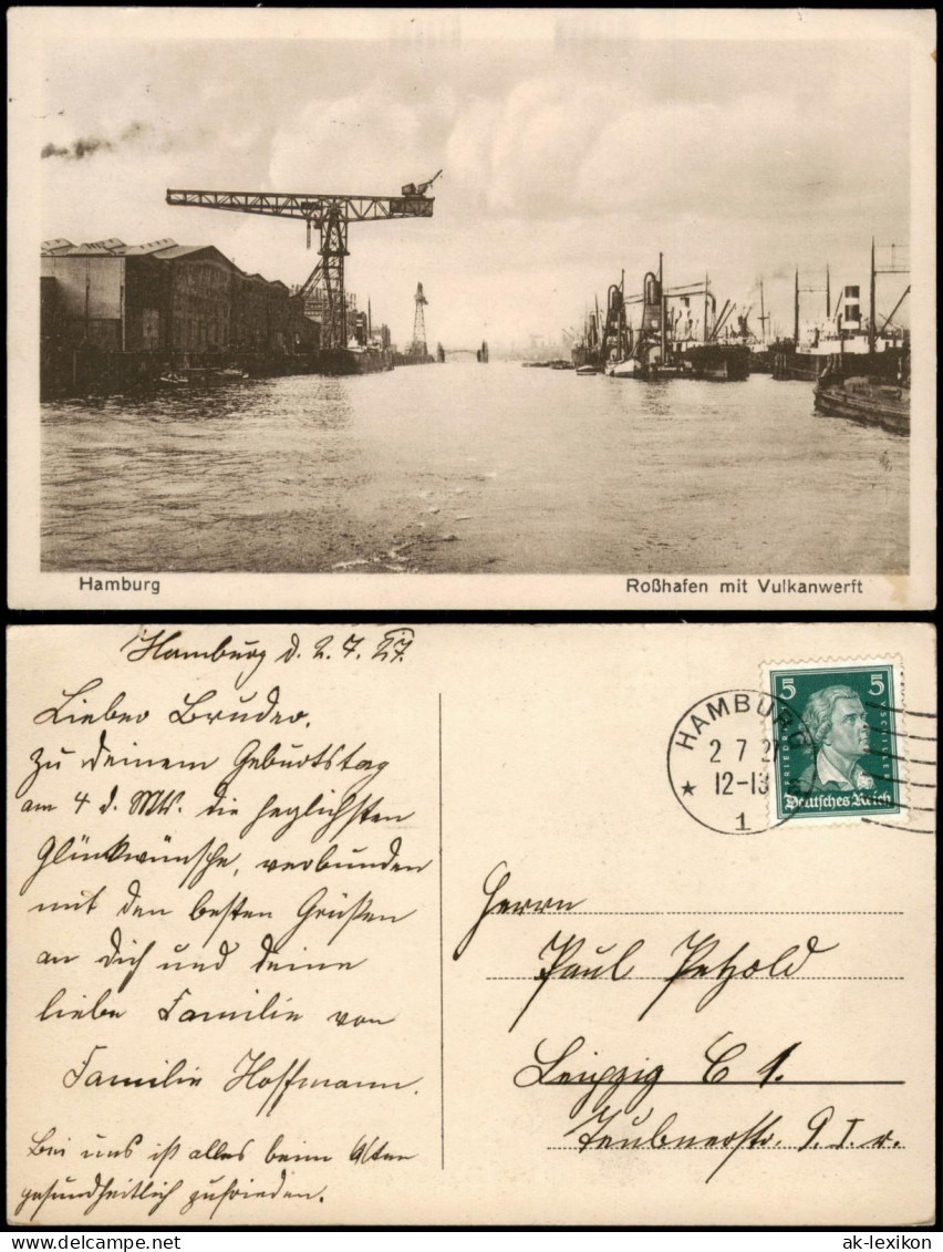 Ansichtskarte Hamburg Roßhafen Mit Vulkanwerft 1927 - Autres & Non Classés