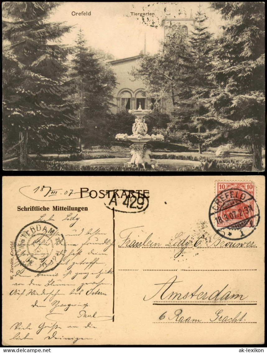 Ansichtskarte Krefeld Crefeld Tiergarten Park Mit Springbrunnen 1907 - Krefeld