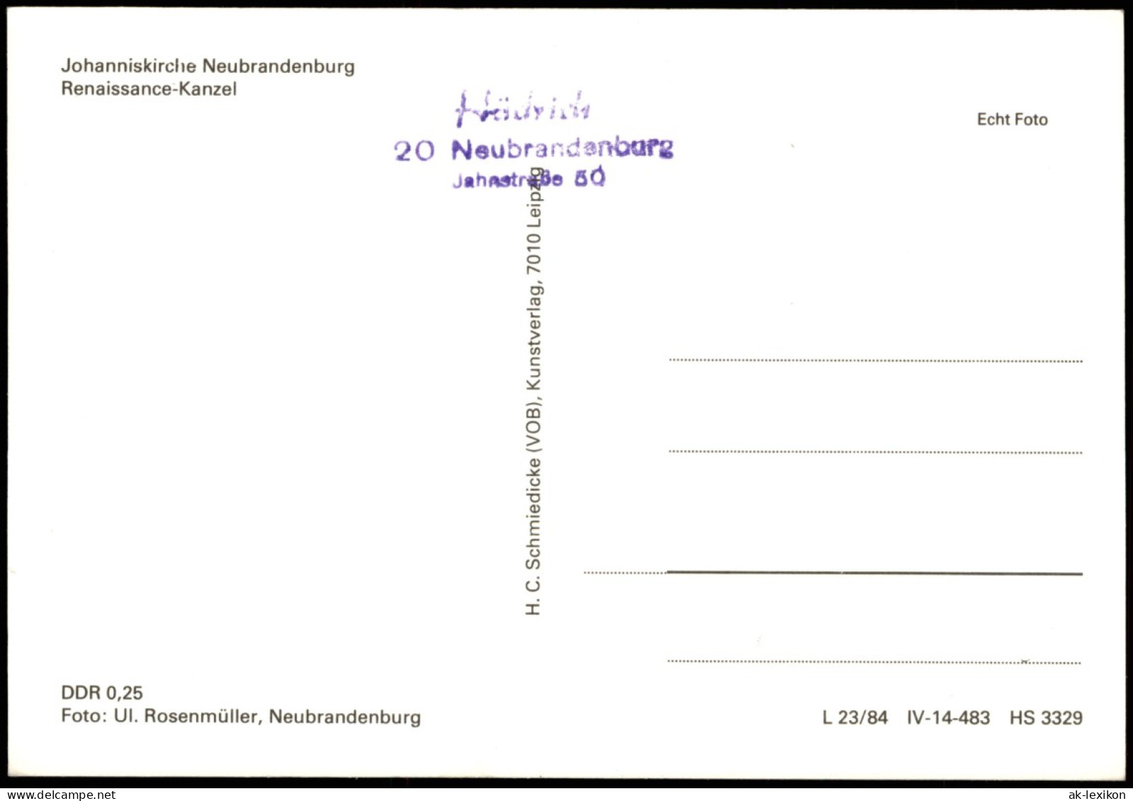 Ansichtskarte Neubrandenburg Johanniskirche Renaissance-Kanzel 1984 - Neubrandenburg
