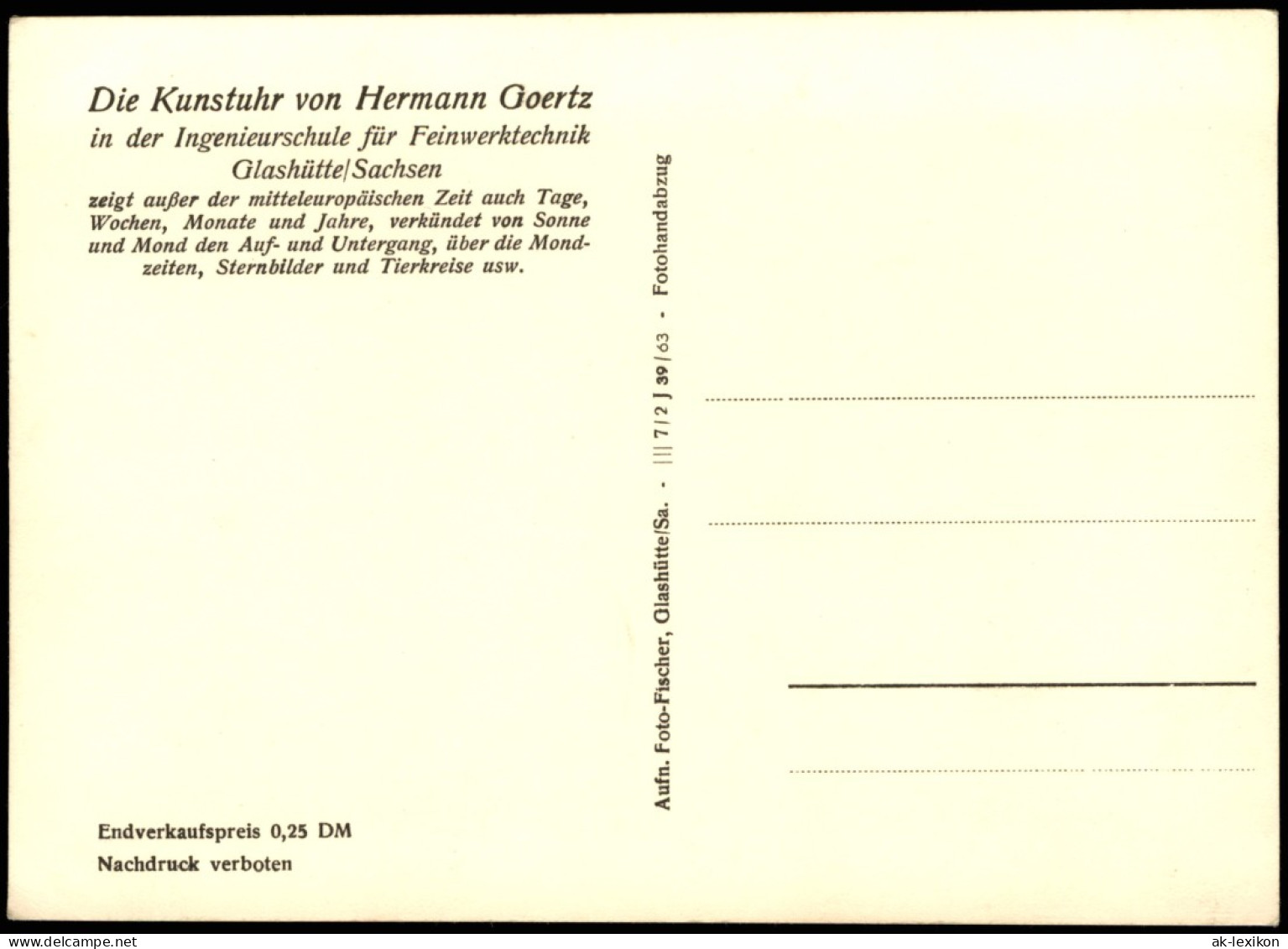 Glashütte Die Kunstuhr  Ingenieurschule Für Feinwerktechnik 1963 - Glashütte