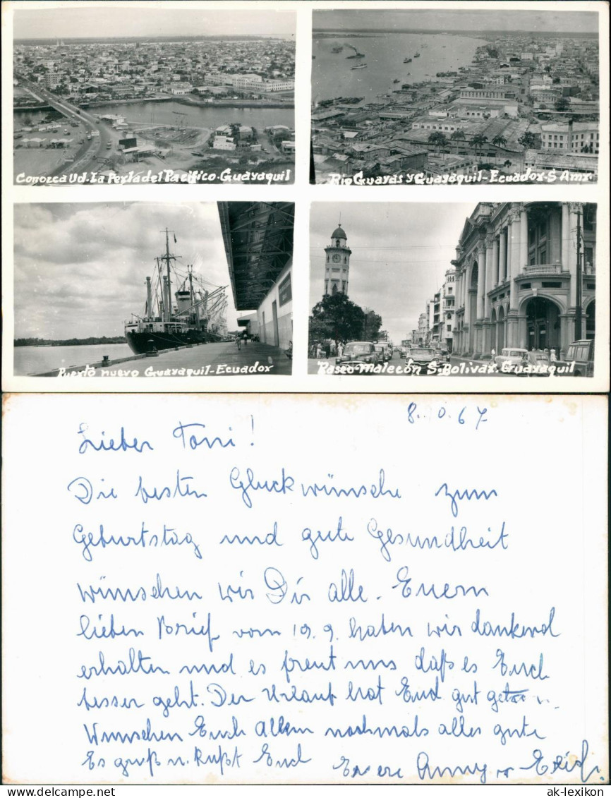 Postcard Guayaquil 4 Bild: Straßen, Luftbild, Hafen 1967 - Ecuador