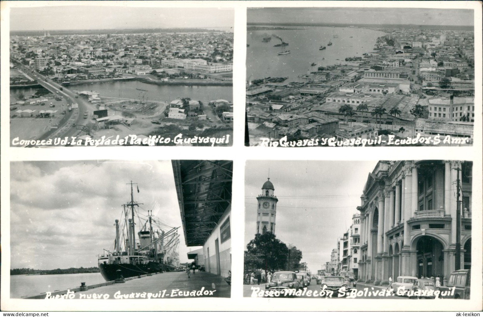 Postcard Guayaquil 4 Bild: Straßen, Luftbild, Hafen 1967 - Equateur