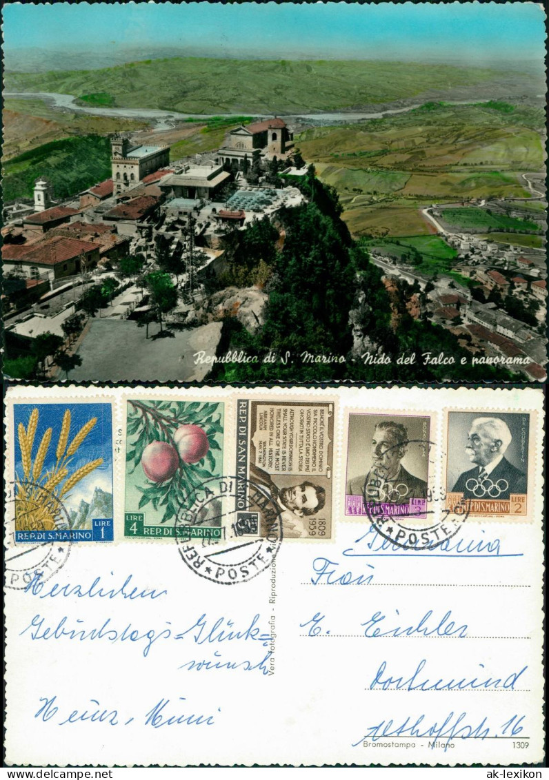 Postcard San Marino Nido Del Falco E Panorama 1959   Mit Guter Misch-Frankatur - Saint-Marin