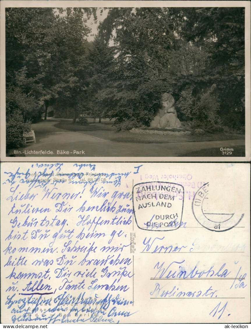 Ansichtskarte Lichterfelde-Berlin Bäke-Park - Gedenkstein 1939 - Lichterfelde