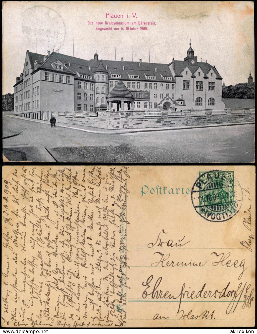 Ansichtskarte Plauen (Vogtland) Das Neue Realgymnasium Am Bärenstein 1909 - Plauen