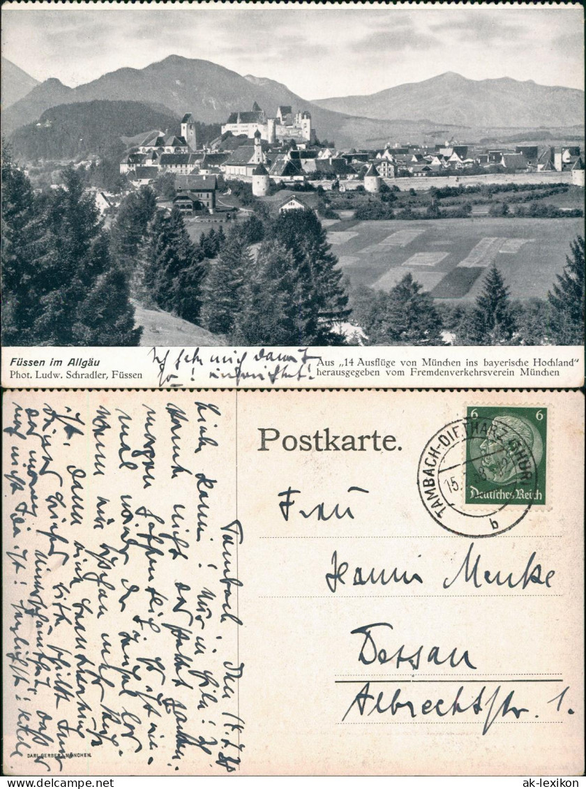 Ansichtskarte Füssen Totale 1938 - Füssen