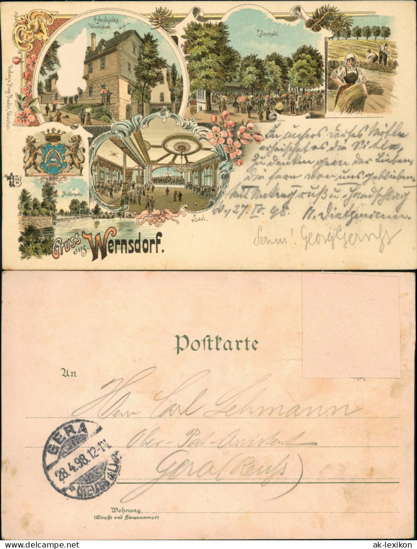 Ansichtskarte Wernsdorf-Glauchau MB: Litho Erbschänke, Muldenwehr 1898 - Glauchau