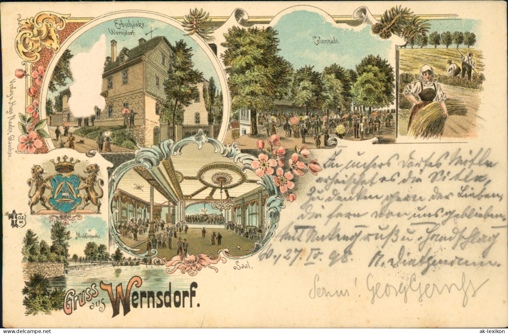 Ansichtskarte Wernsdorf-Glauchau MB: Litho Erbschänke, Muldenwehr 1898 - Glauchau