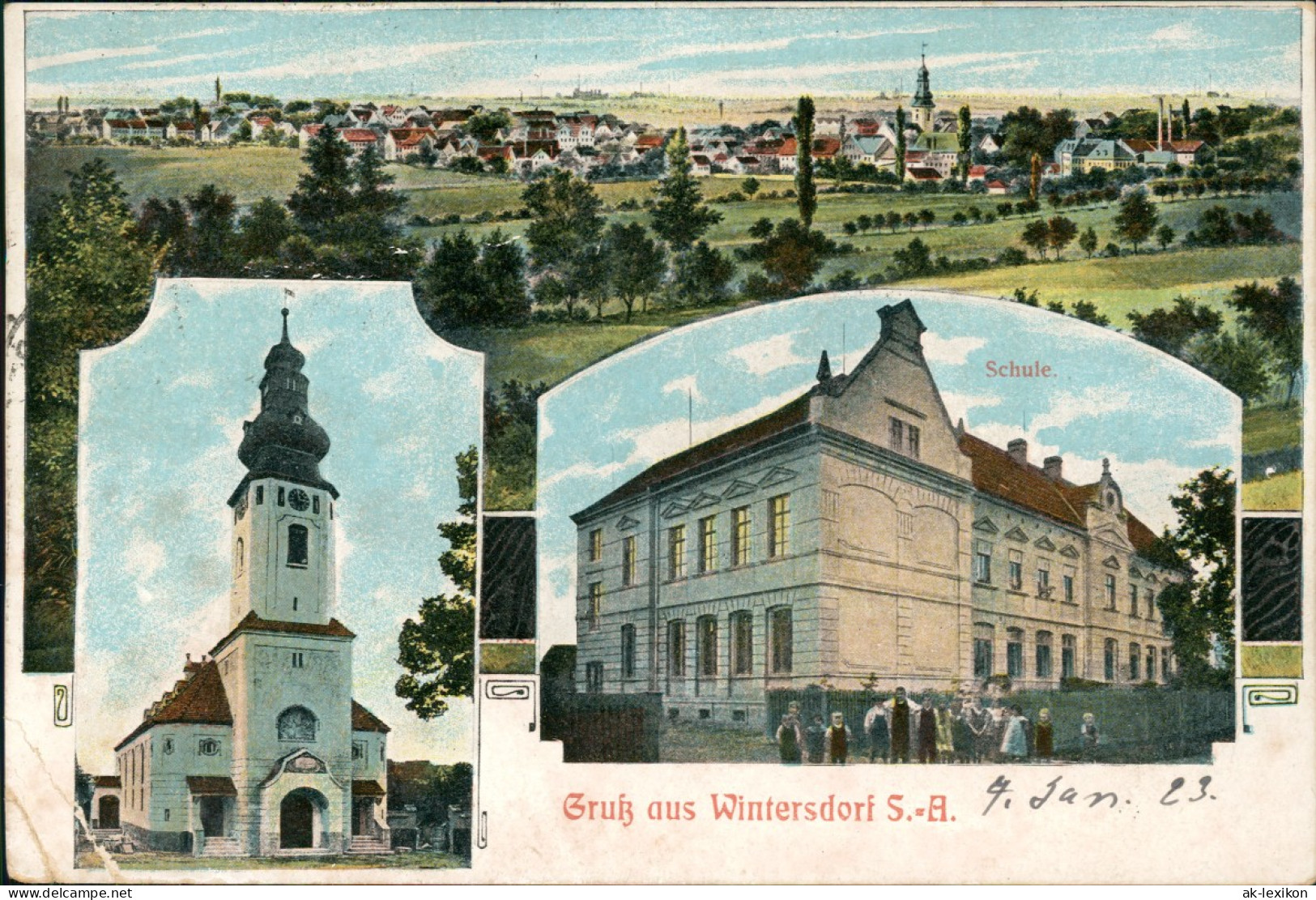 Wintersdorf-Meuselwitz (Thüringen) 3 Bild: Stadt, Schule, Kirche 1913 - Meuselwitz