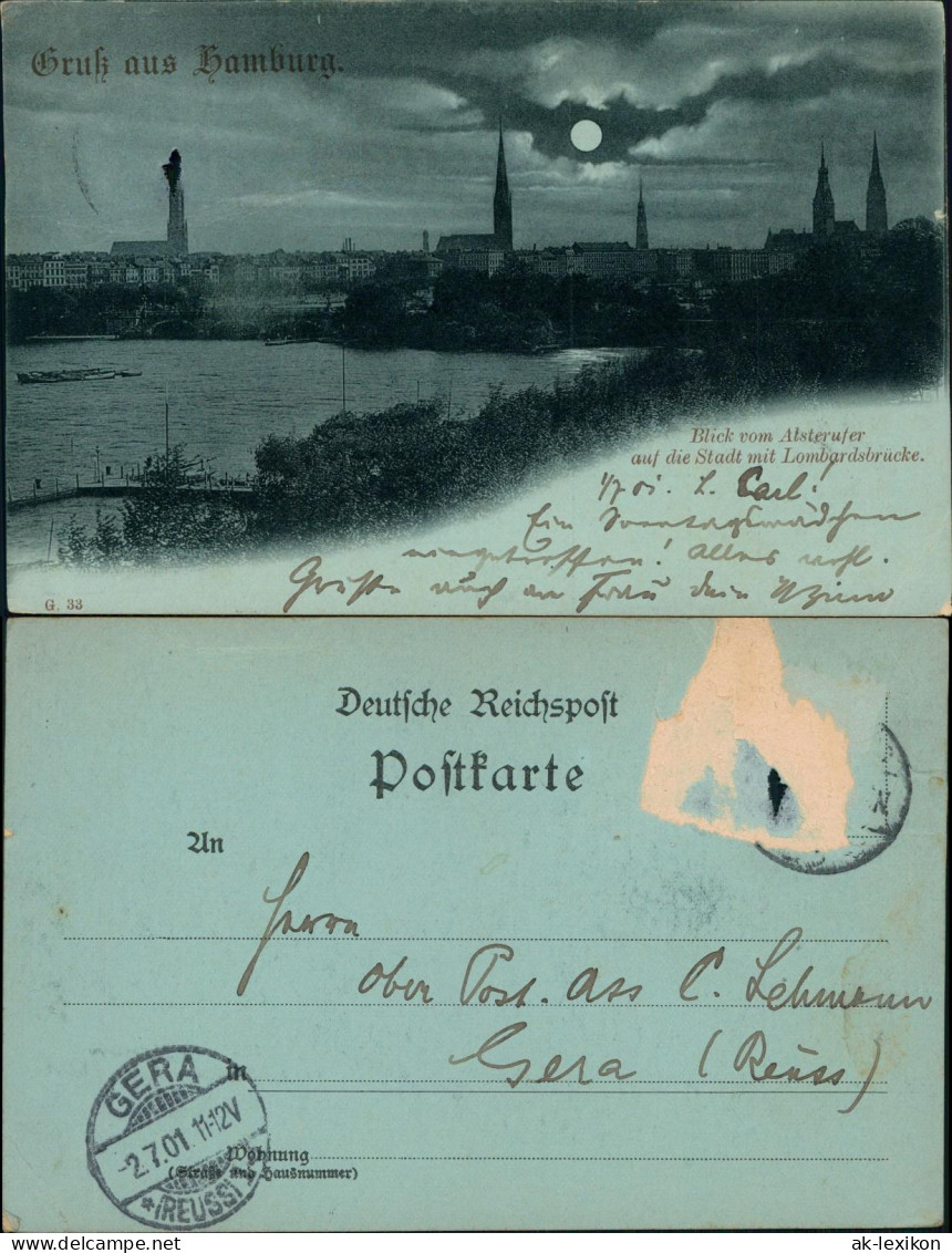 Ansichtskarte Hamburg Lombardsbrücke Bei Mondschein 1901 - Autres & Non Classés