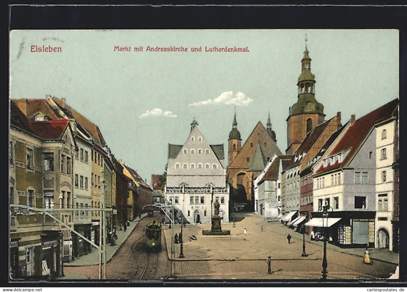 AK Eisleben, Markt Mit Geschäften, Andreaskirche Und Lutherdenkmal  - Lutherstadt Eisleben