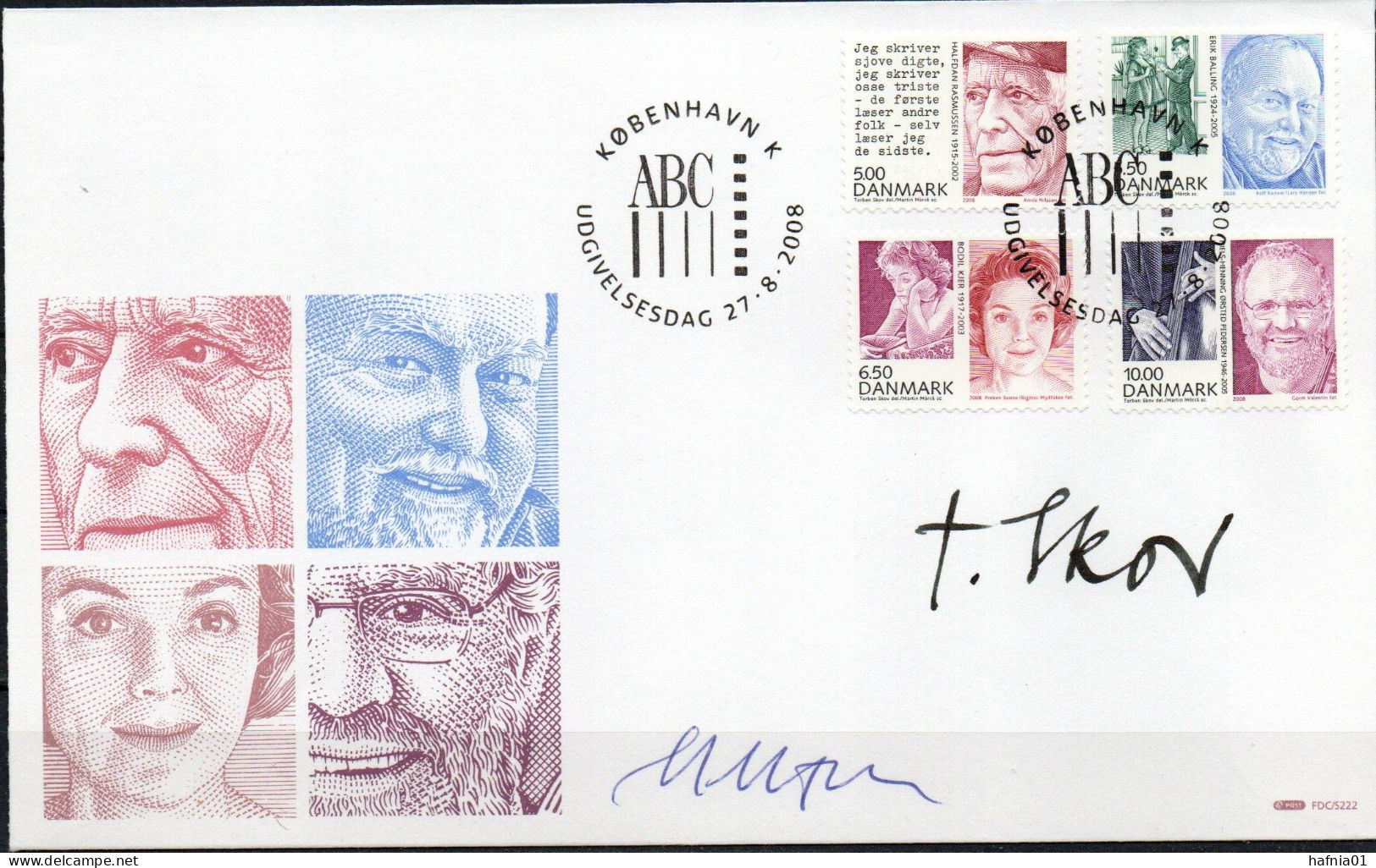 Martin Mörck. Denmark 2008. Personalities. Michel 1505 - 1508 FDC. Signed. - FDC