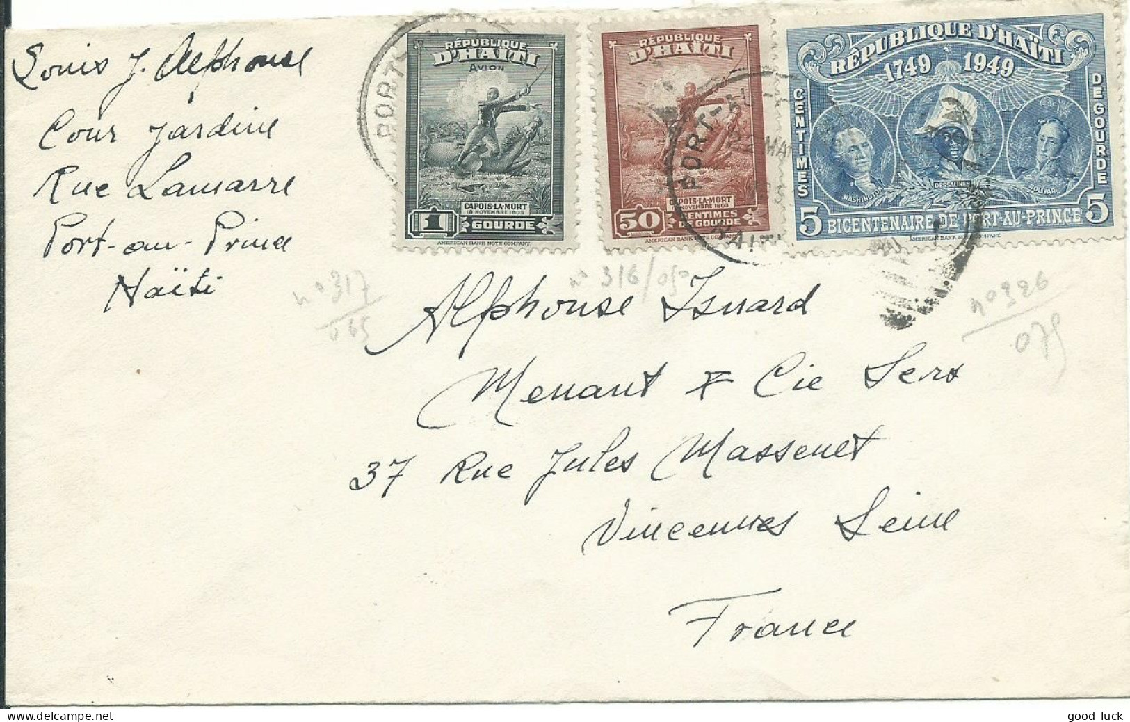 HAITI  LETTRE 56c PORT AU PRINCE POUR VINCENNES ( SEINE ) DE 1949 LETTRE COVER - Haïti