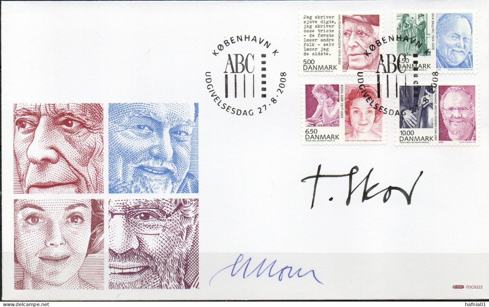 Martin Mörck. Denmark 2008. Personalities. Michel 1505 - 1508 FDC. Signed. - FDC