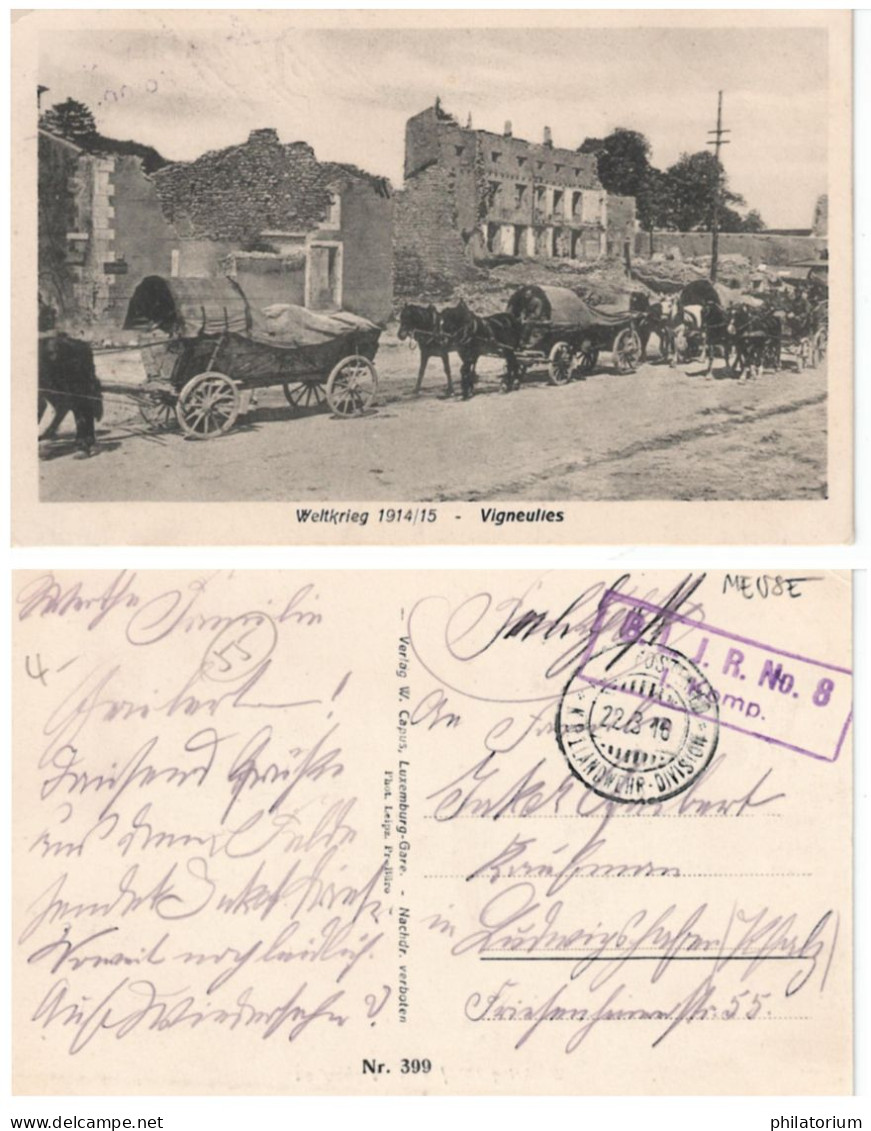 55  VIGNEULLES  Weltkrieg 1914/15  Convoi Hippomobile Traversant Les Ruines Du Village, - Vigneulles Les Hattonchatel