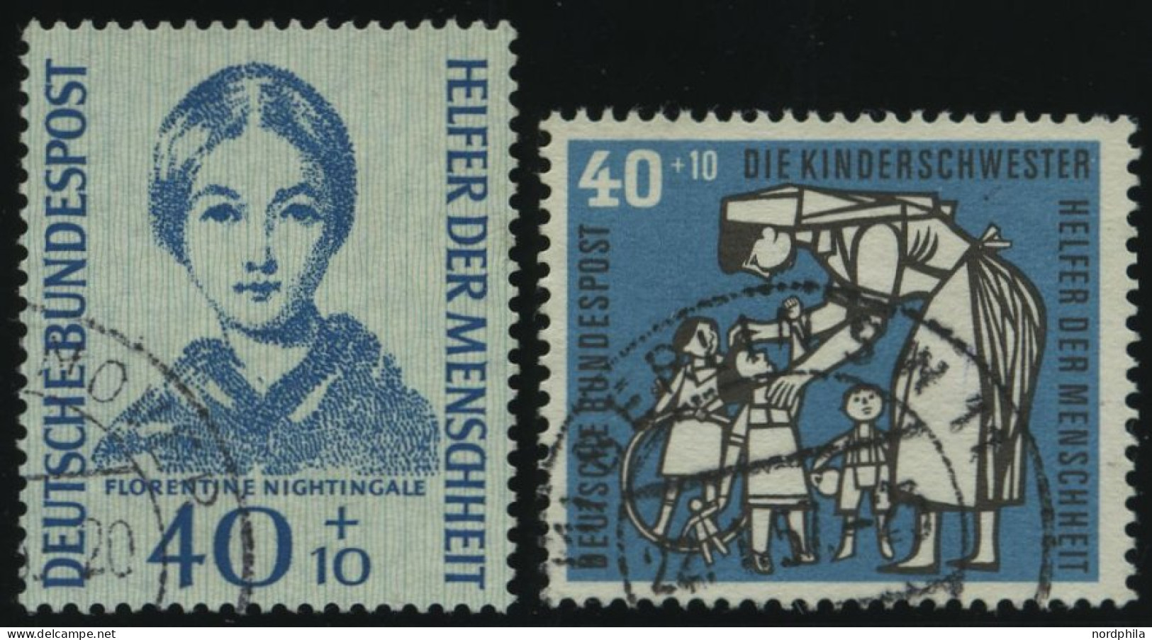 BUNDESREPUBLIK 225,246 O, 1955/6, 40 Pf. Nightingale Und Kinderschwester, 2 Prachtwerte, Mi. 57.- - Usados