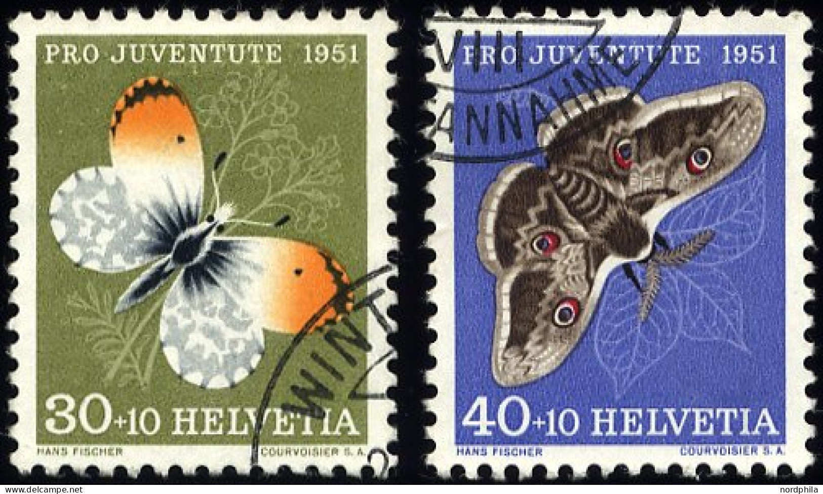 SCHWEIZ BUNDESPOST 564/5 O, 1951, 30 Und 40 C. Schmetterlinge, 2 Prachtwerte, Mi. 27.- - Usati