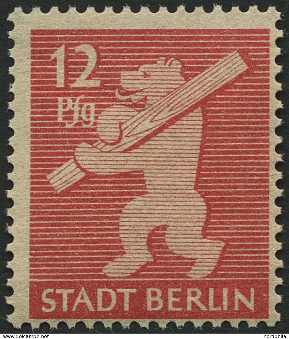 BERLIN UND BRANDENBURG 5AAwax **, 1945, 12 Pf. Mittelkarminrot, Graurosa Papier, Glatte Gummierung, Pracht, Gepr. Zierer - Berlin & Brandenburg