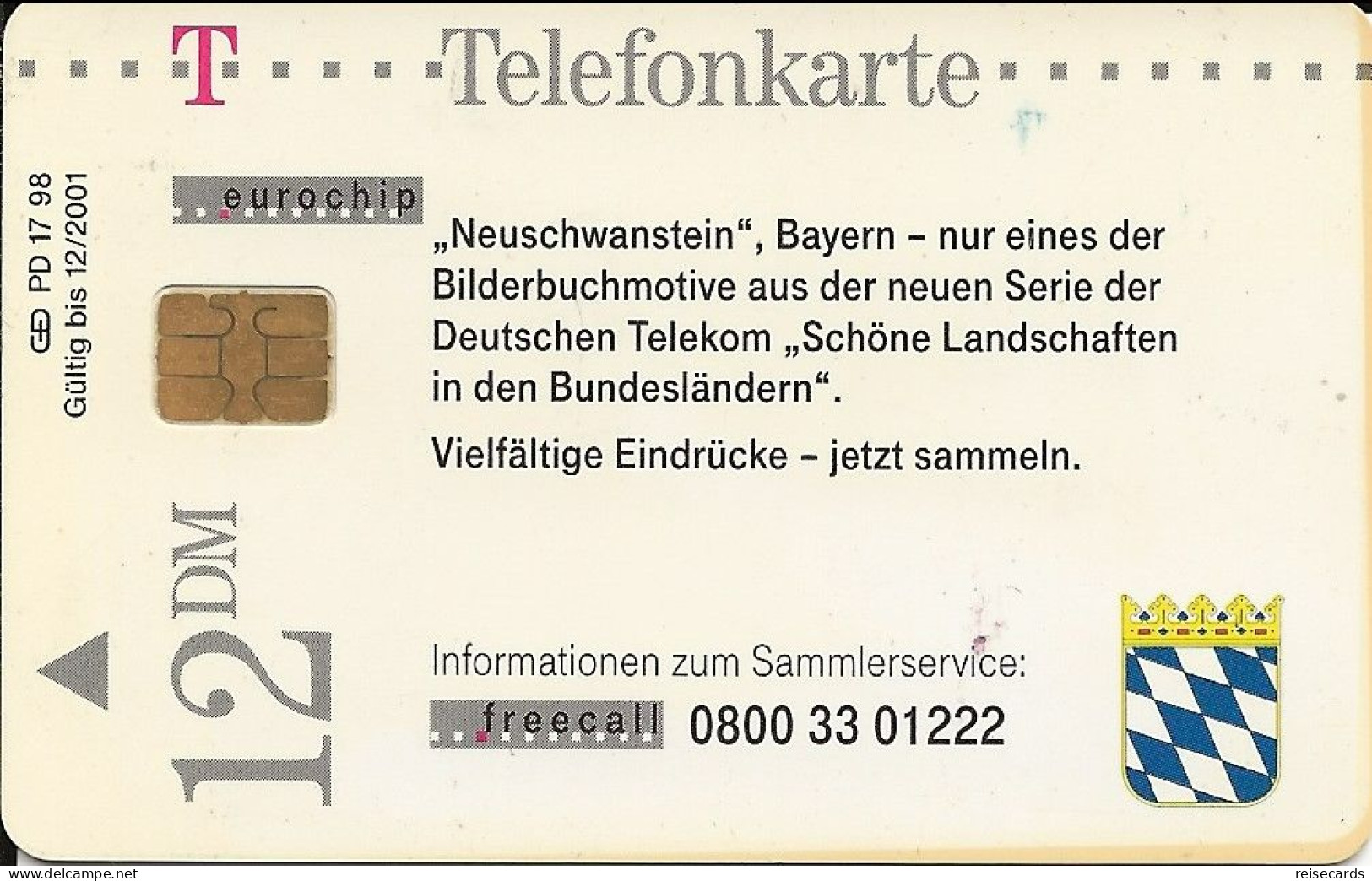 Germany: Telekom PD 17 98 Neuschwanstein, Bayern - P & PD-Series: Schalterkarten Der Dt. Telekom