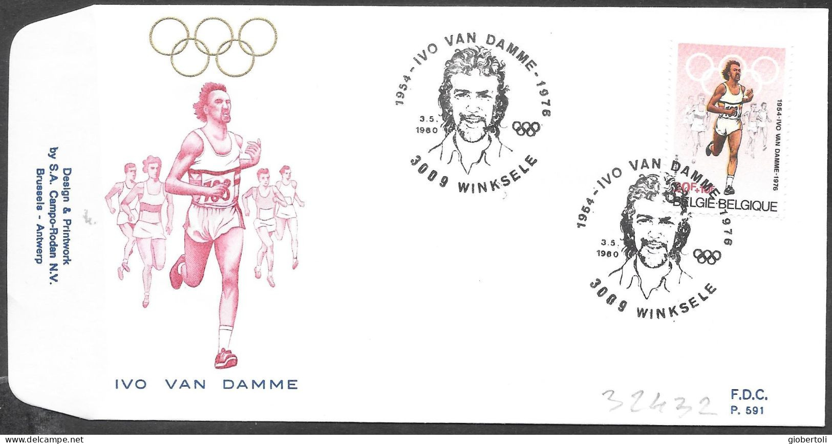 Belgio/Belgium/Belgique: FDC, Ivo Van Damme, Medaglia Olimpica Del Mezzofondo, Olympic Middle Distance Medal, Médaille O - Zomer 1976: Montreal