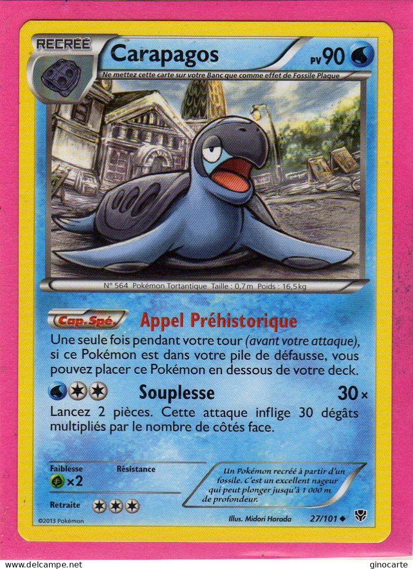 Carte Pokemon Francaise 2013 Noir Et Blanc Explosion Plasma 27/101 Carapagos 90pv Neuve - Noir & Blanc