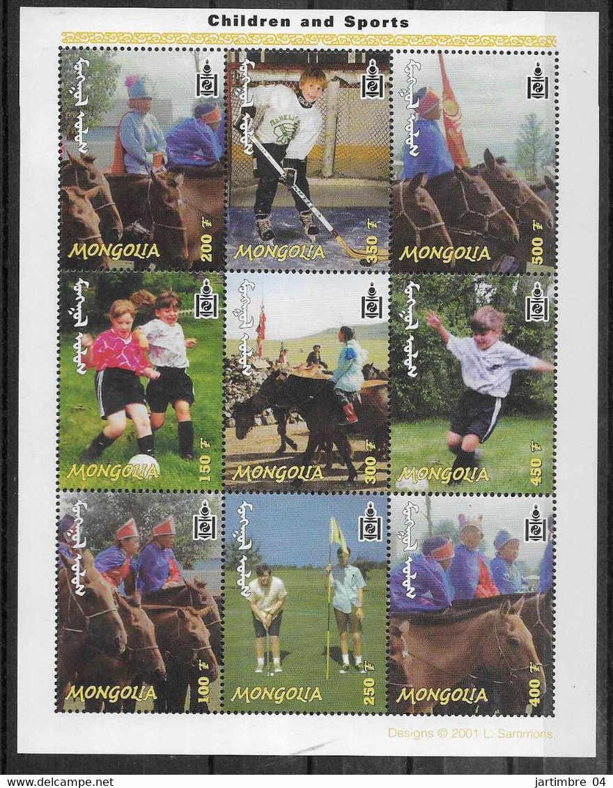 2001 MONGOLIE 2556 A-M** Sports Et Enfants, Chevaux, Foot, Vélo, échec - Mongolia