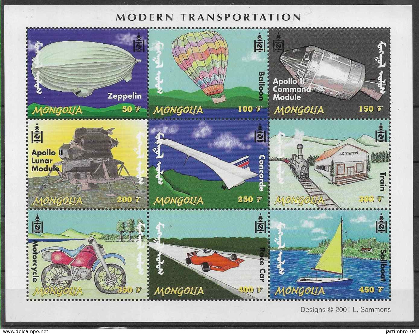 2001 MONGOLIE 2557-65** Transports, Concorde, Apollo 11, Train, Moto, Zeppelin, Ballon, Bateau - Mongolie